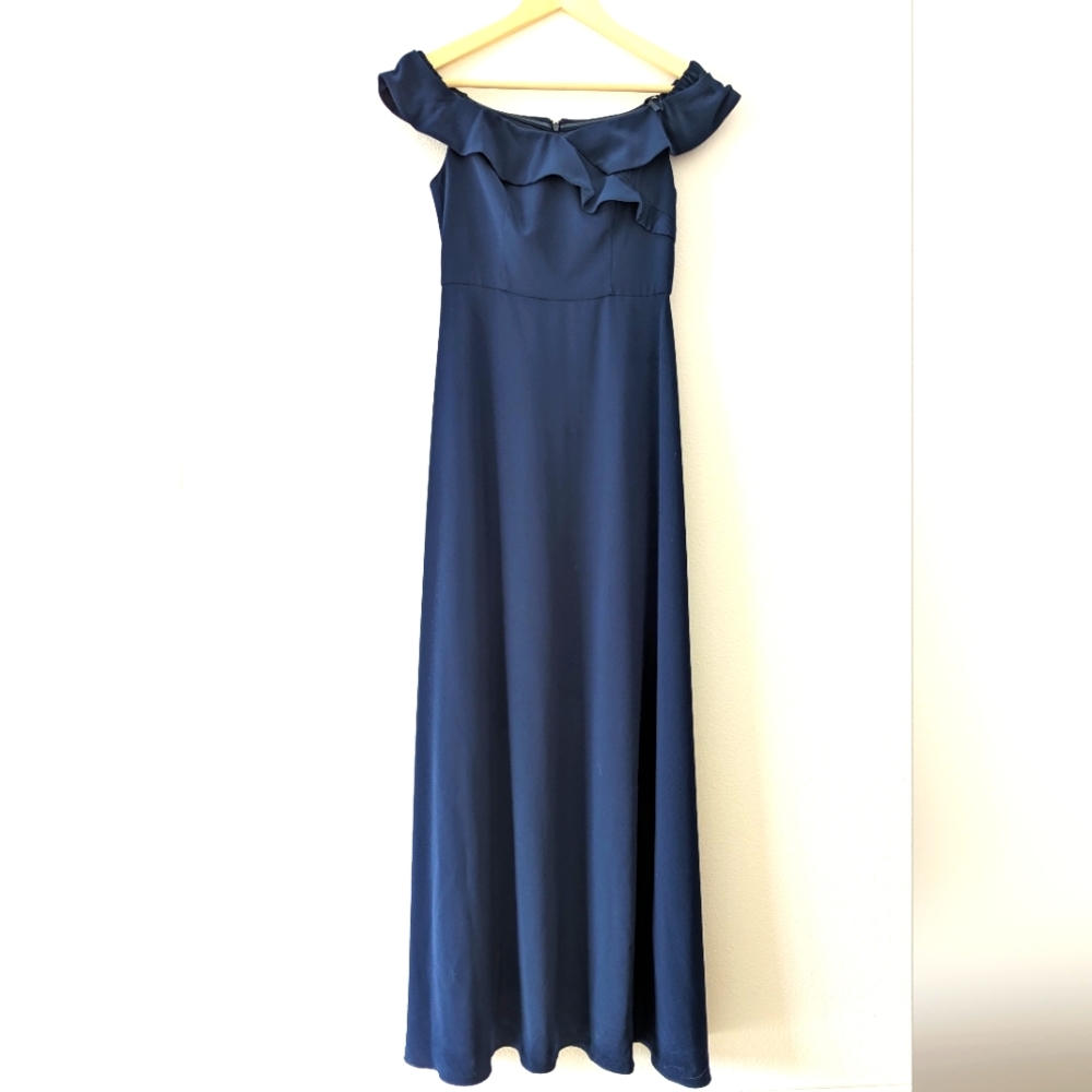 Adrianna Papell Off Shoulder Ruffled Sleeveless Zipper Back Solid Full-Length - Picture 1 of 11